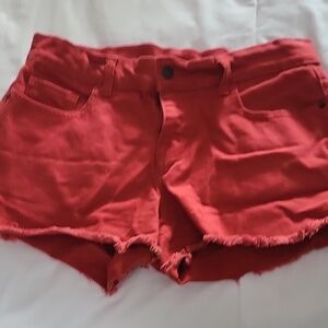 Women's Red Denim Shorts